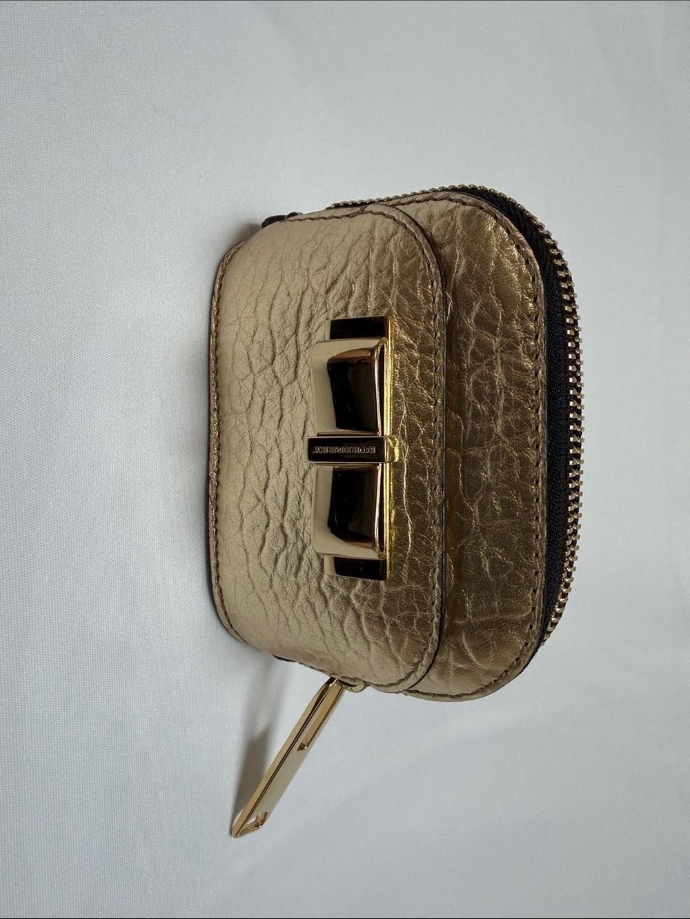 Burberry Metallic Gold Textured Mini Bow-Accent Pouch